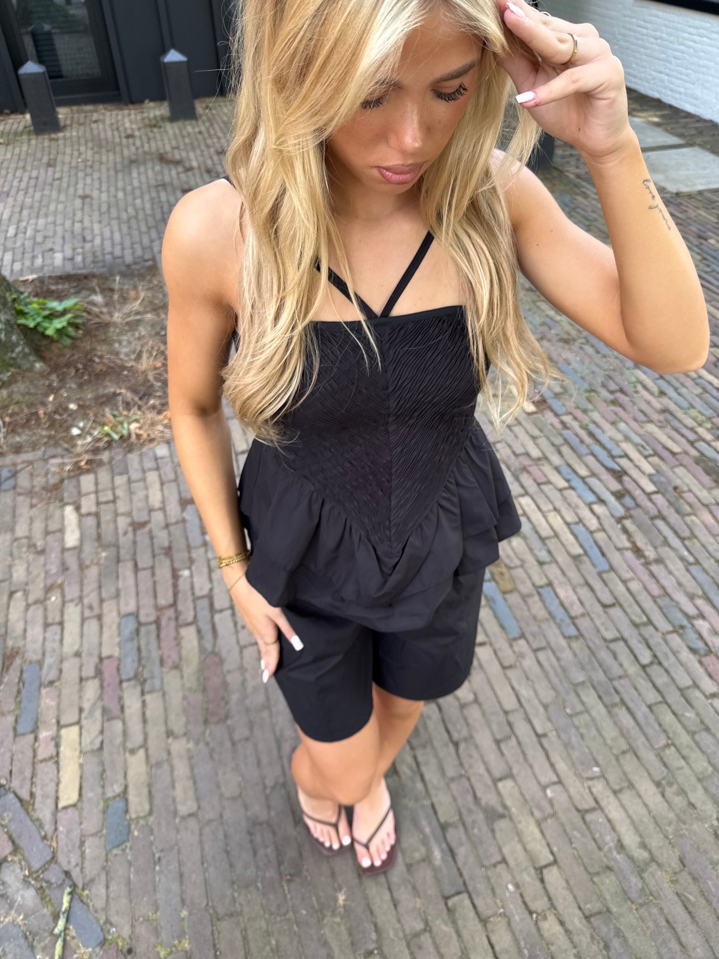 Peplum cotton top black