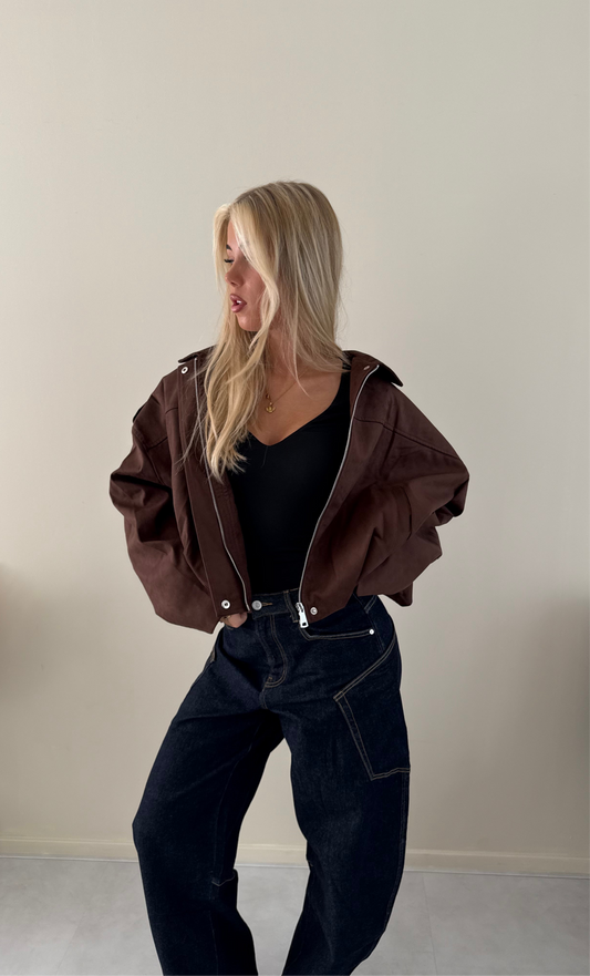 Suede look jacket brown