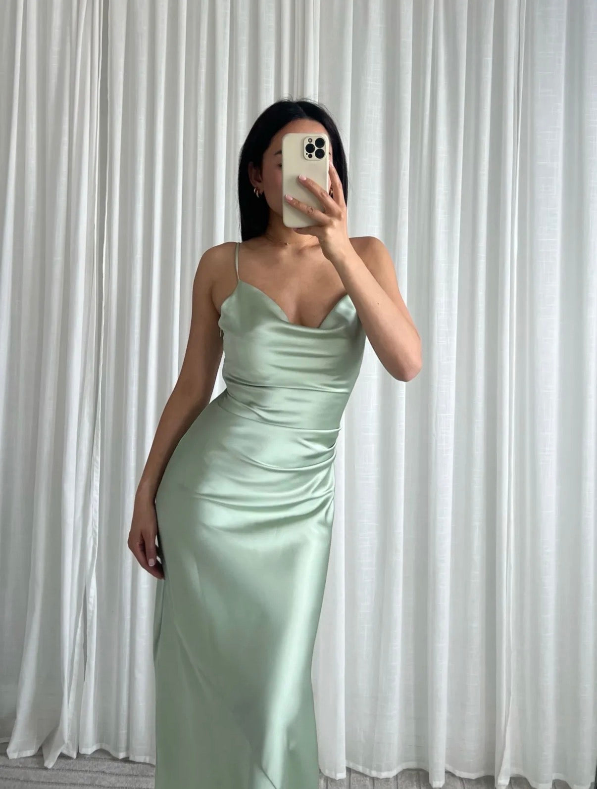 Maxi satin dress sage green