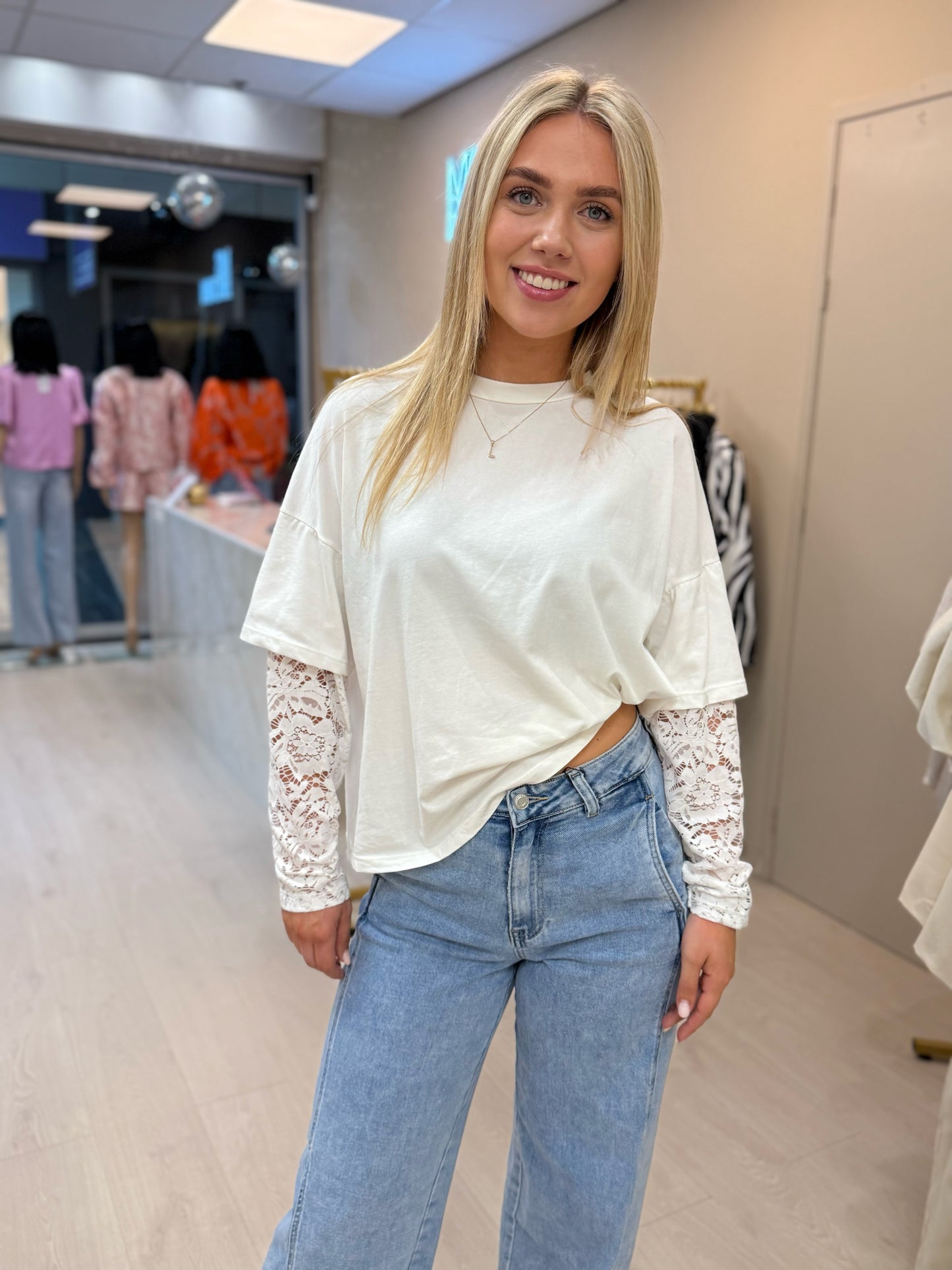 LACE SLEEVE T-SHIRT - WHITE