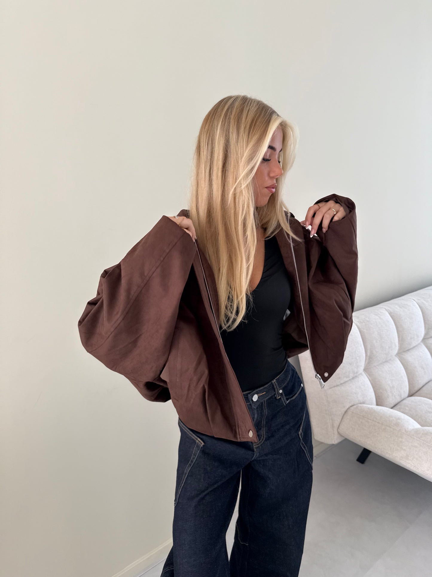 Suede look jacket brown