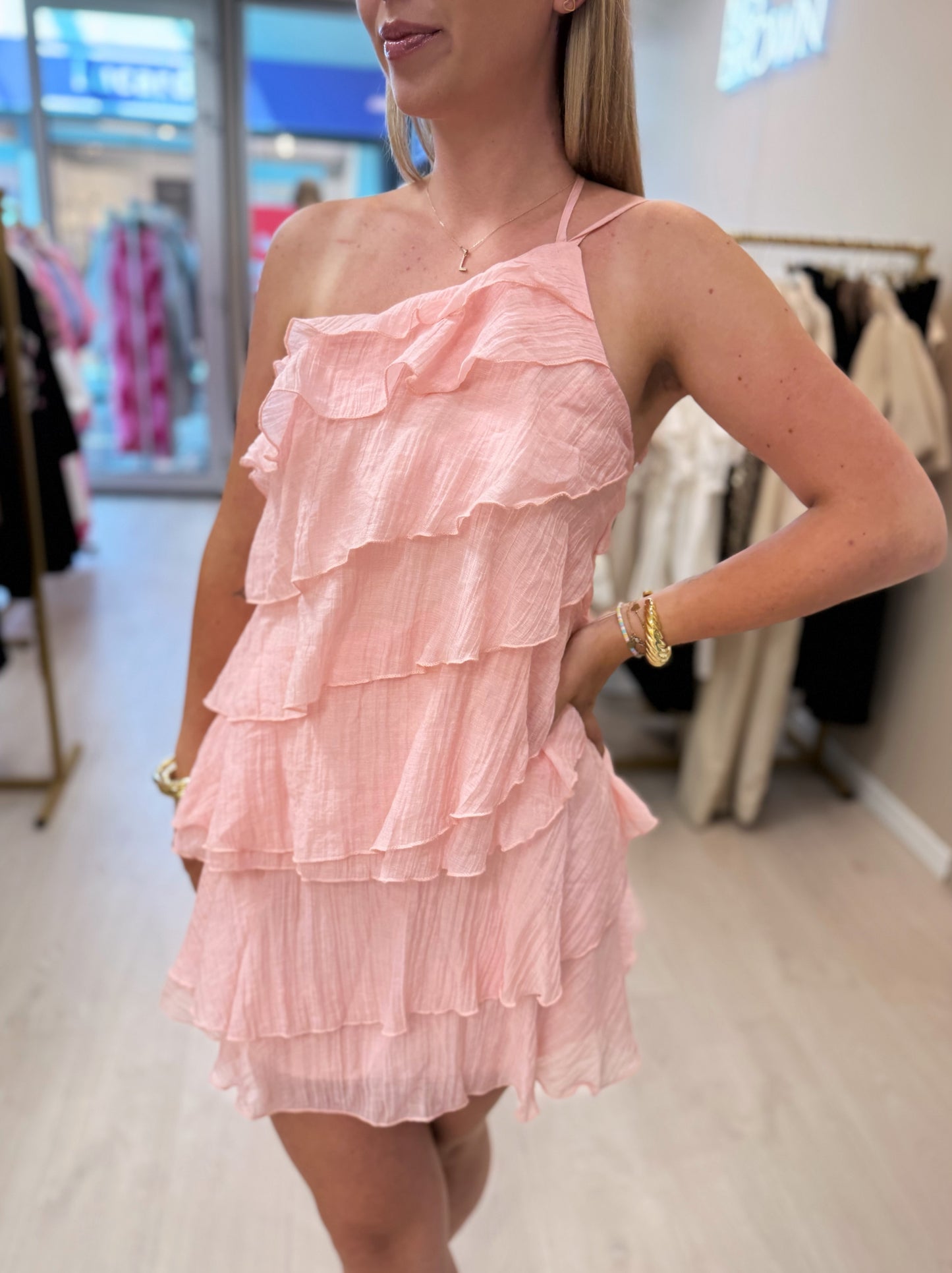 Layered ruffle dress - pink