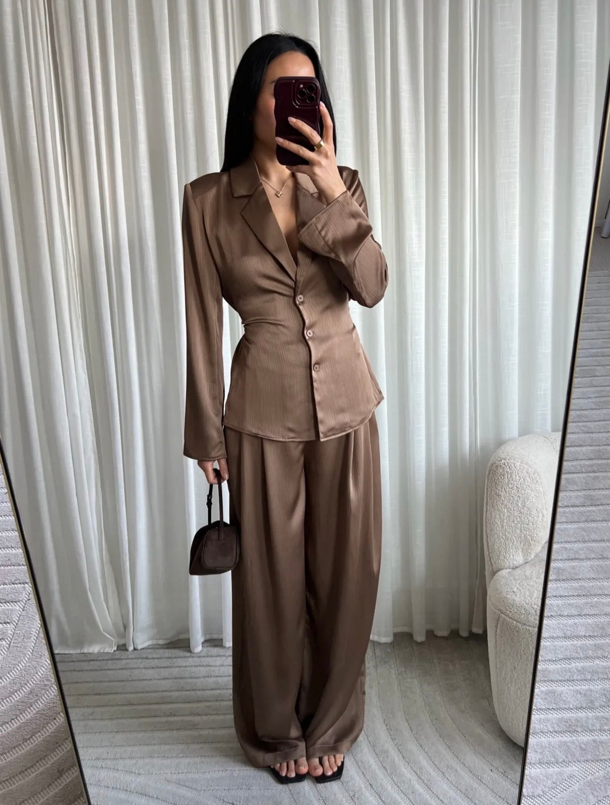 Flowy satin trouser brown