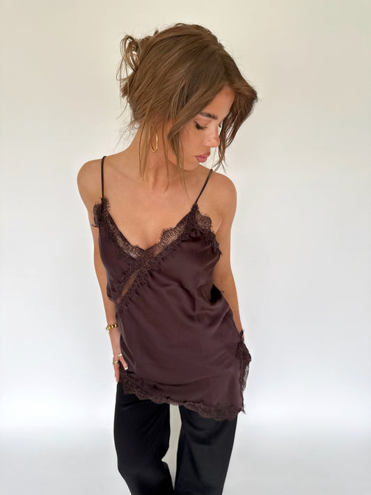 Asymmetric satin lace top
