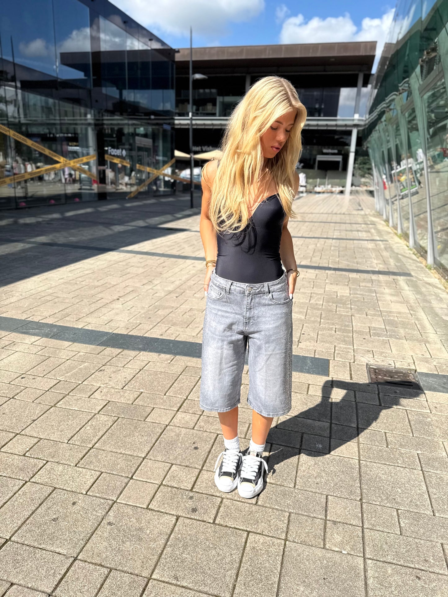 Rhinestone Jort grey
