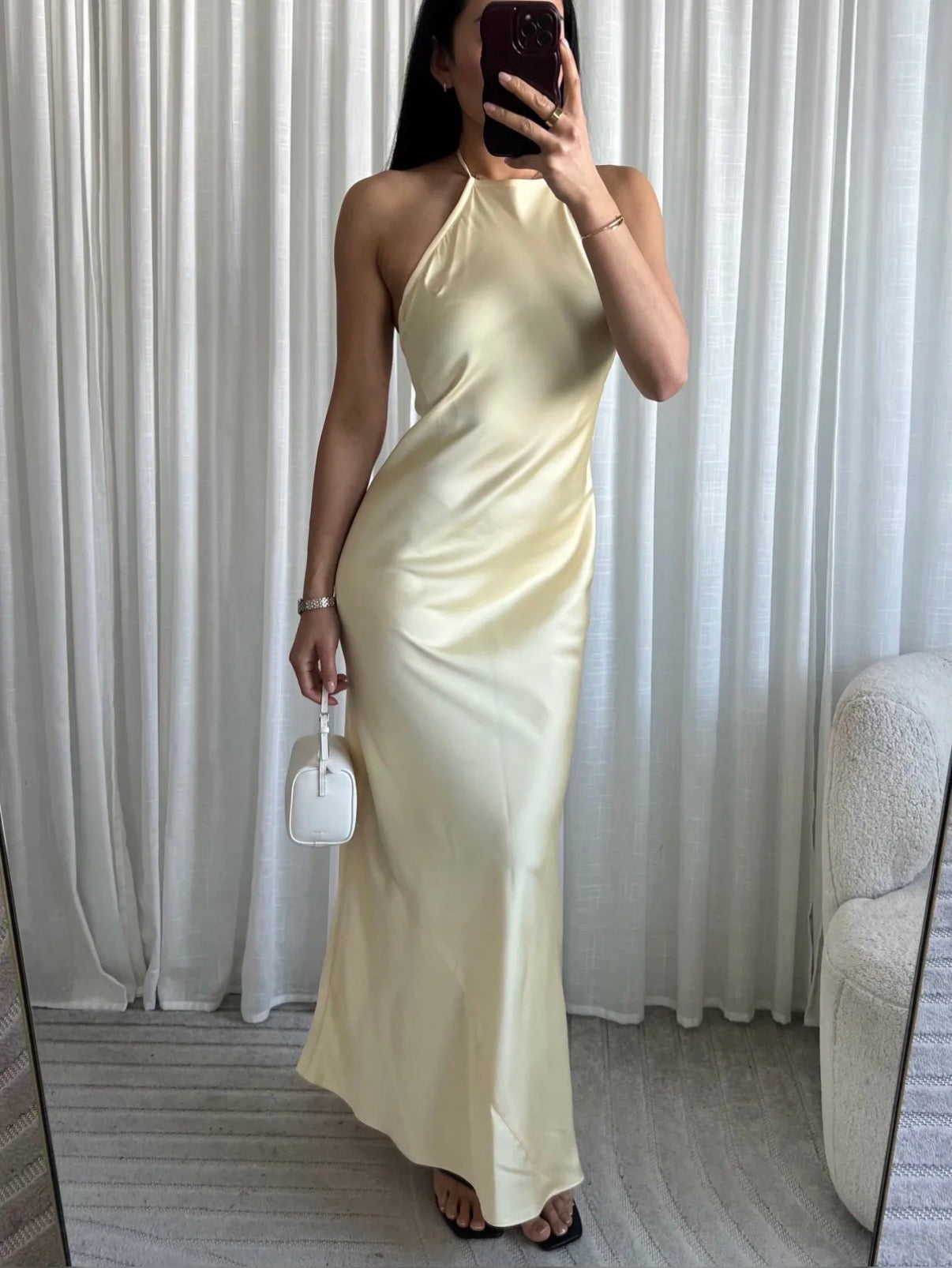 Maxi satin dress butter yellow