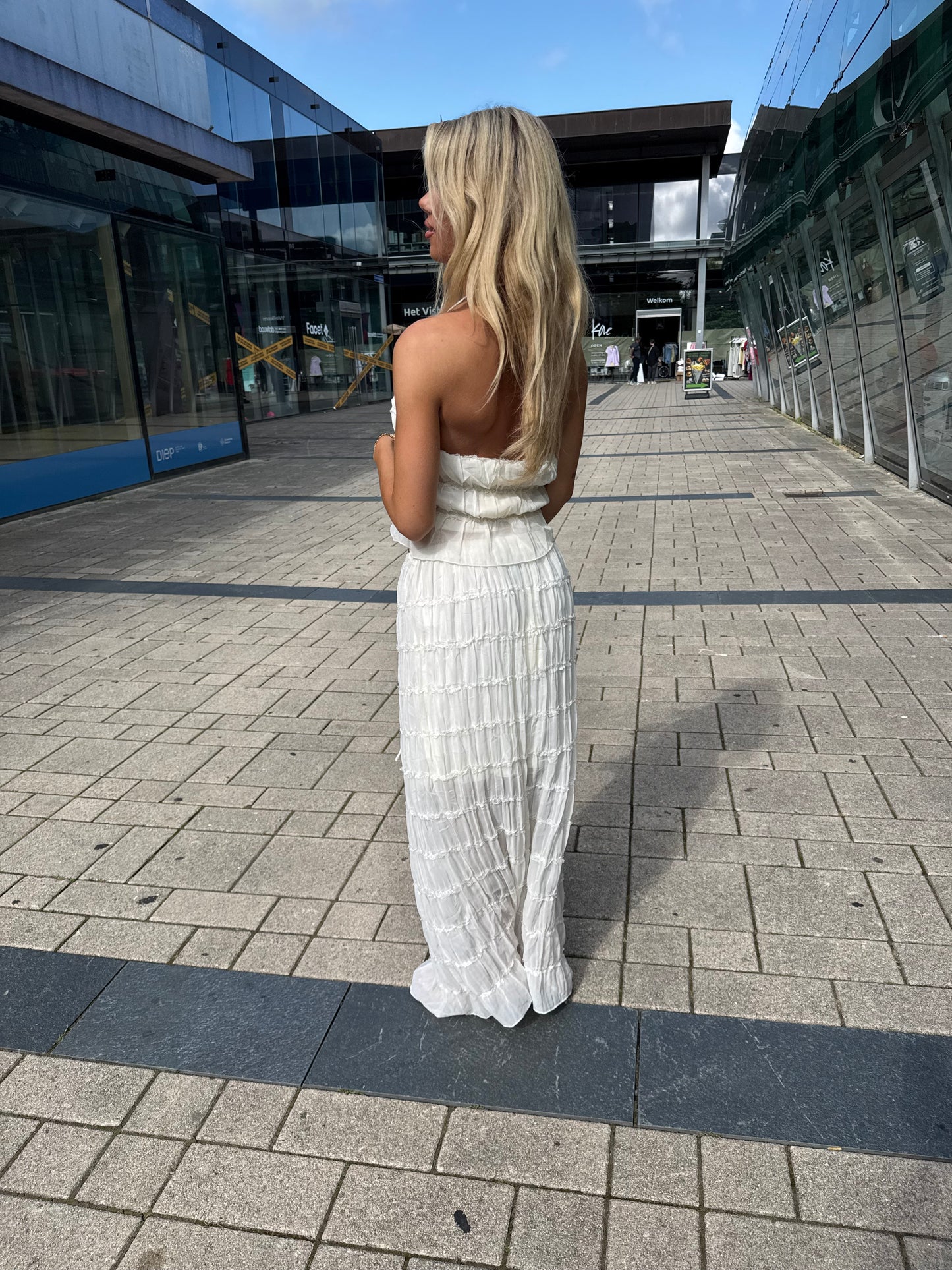 Distressed maxi skirt Cream