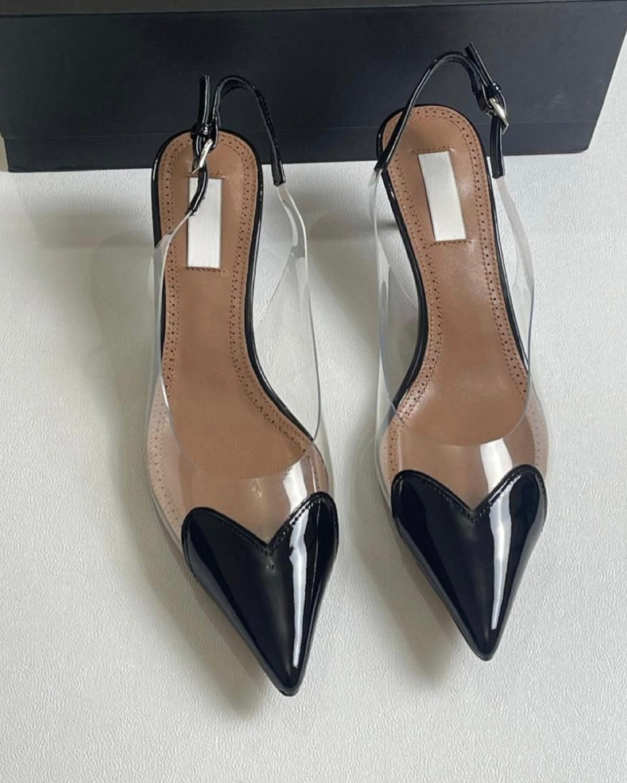 SLINGEBACK HEART HEELS - BLACK