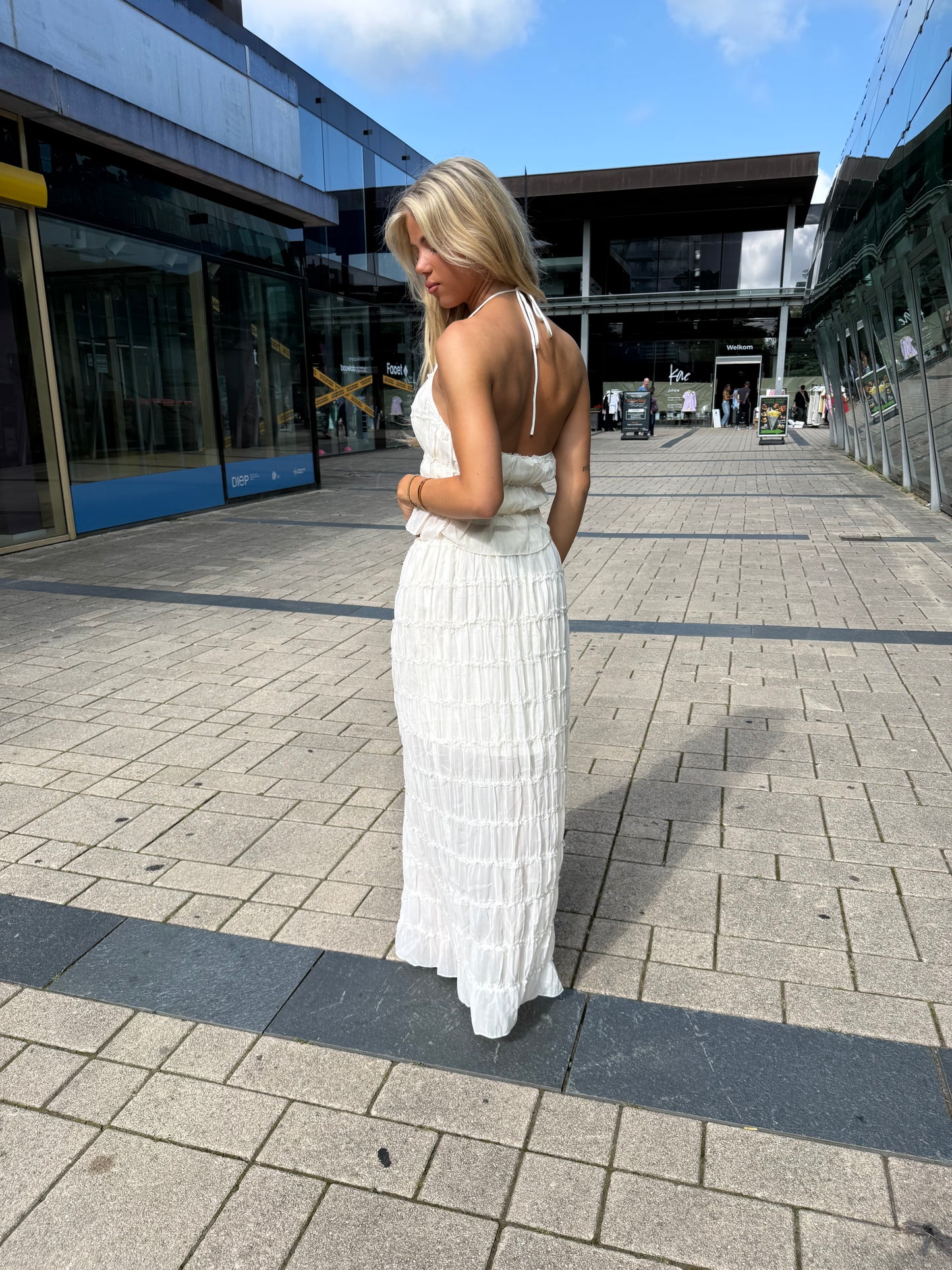Distressed maxi skirt Cream