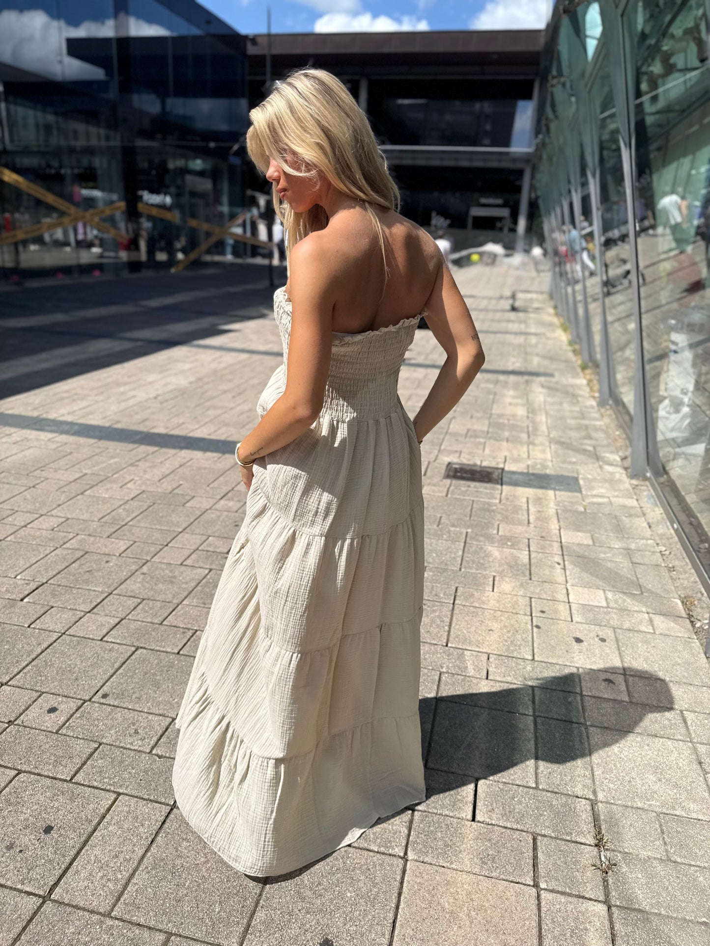 Strapless cotton dress beige