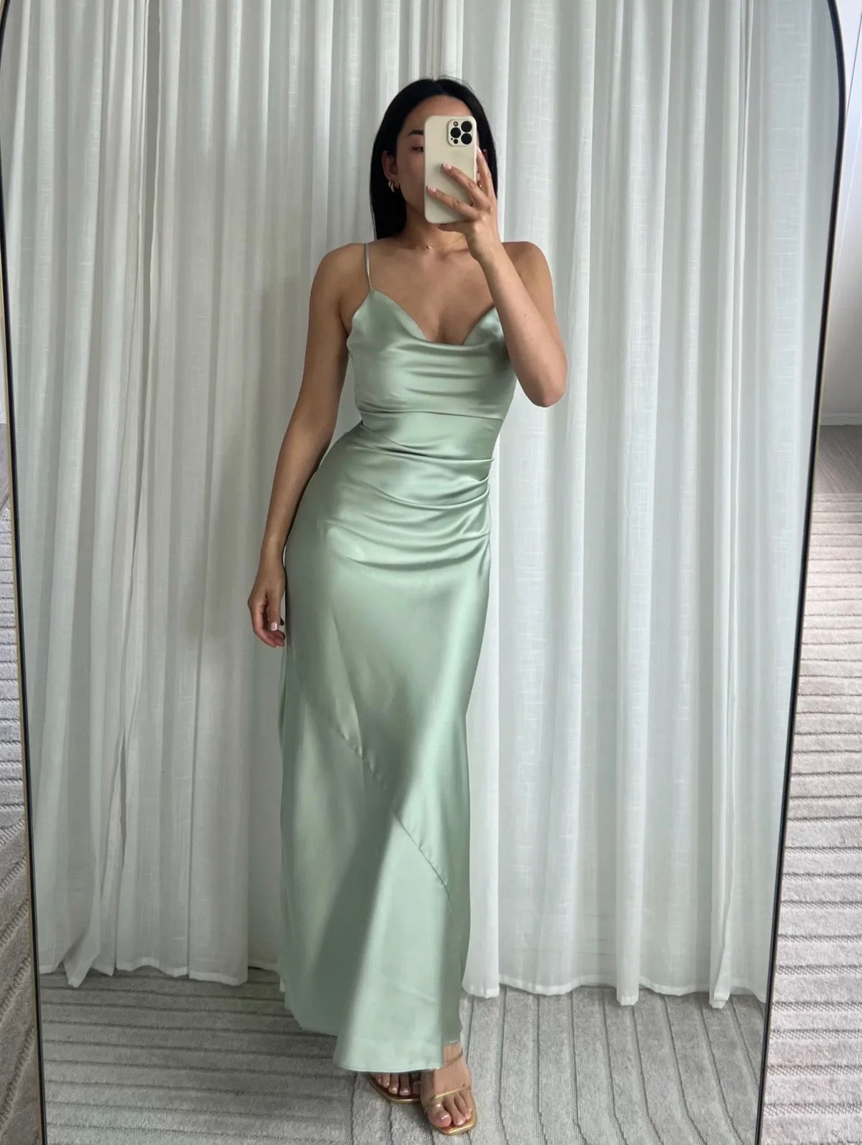 Maxi satin dress sage green