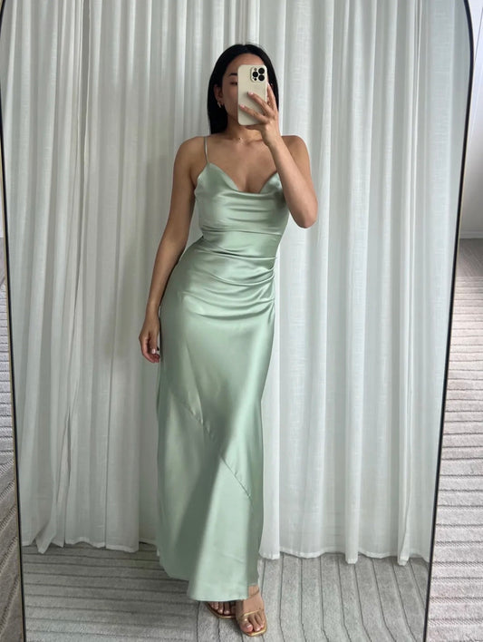 Maxi satin dress sage green