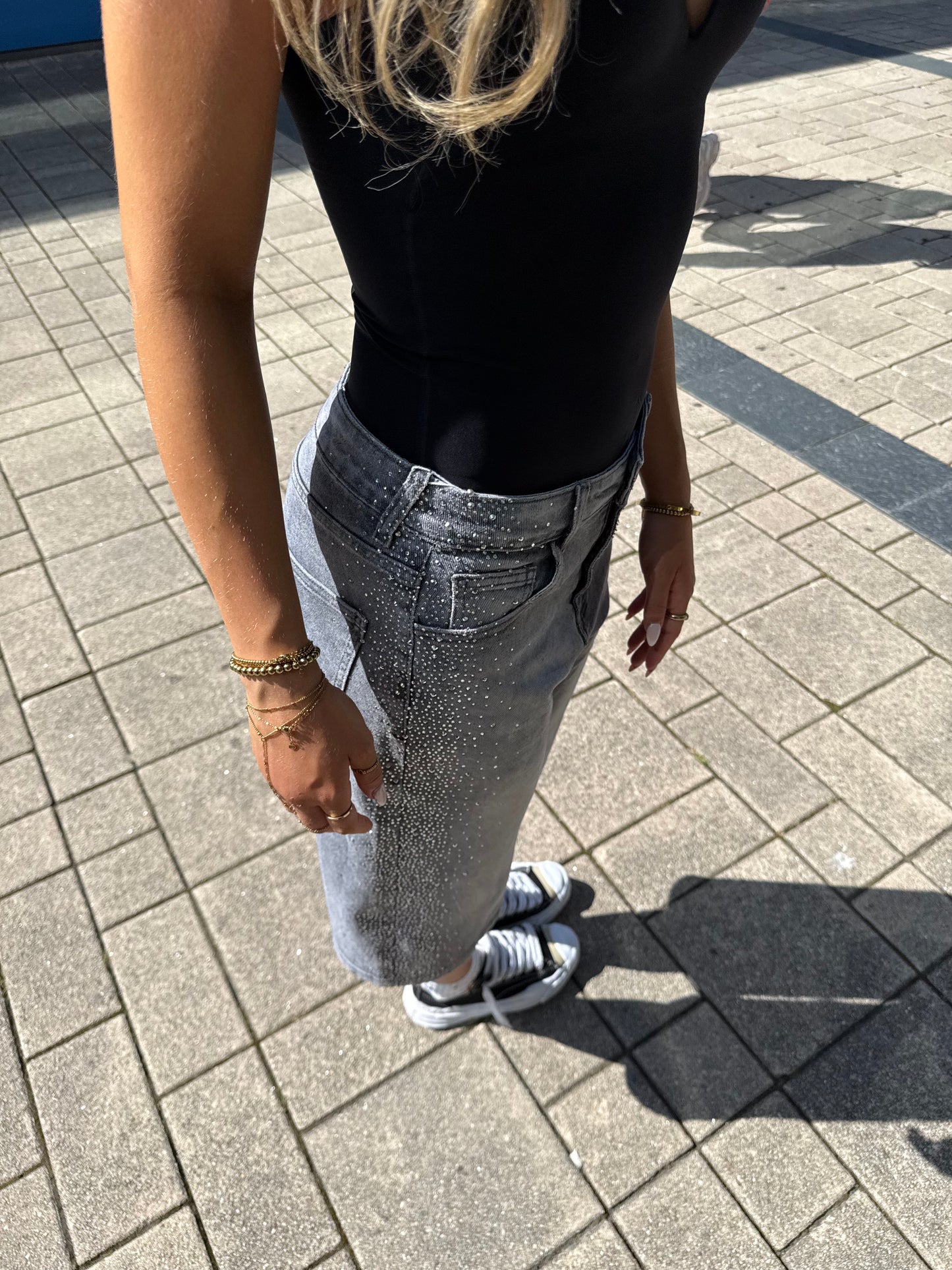 Rhinestone Jort grey