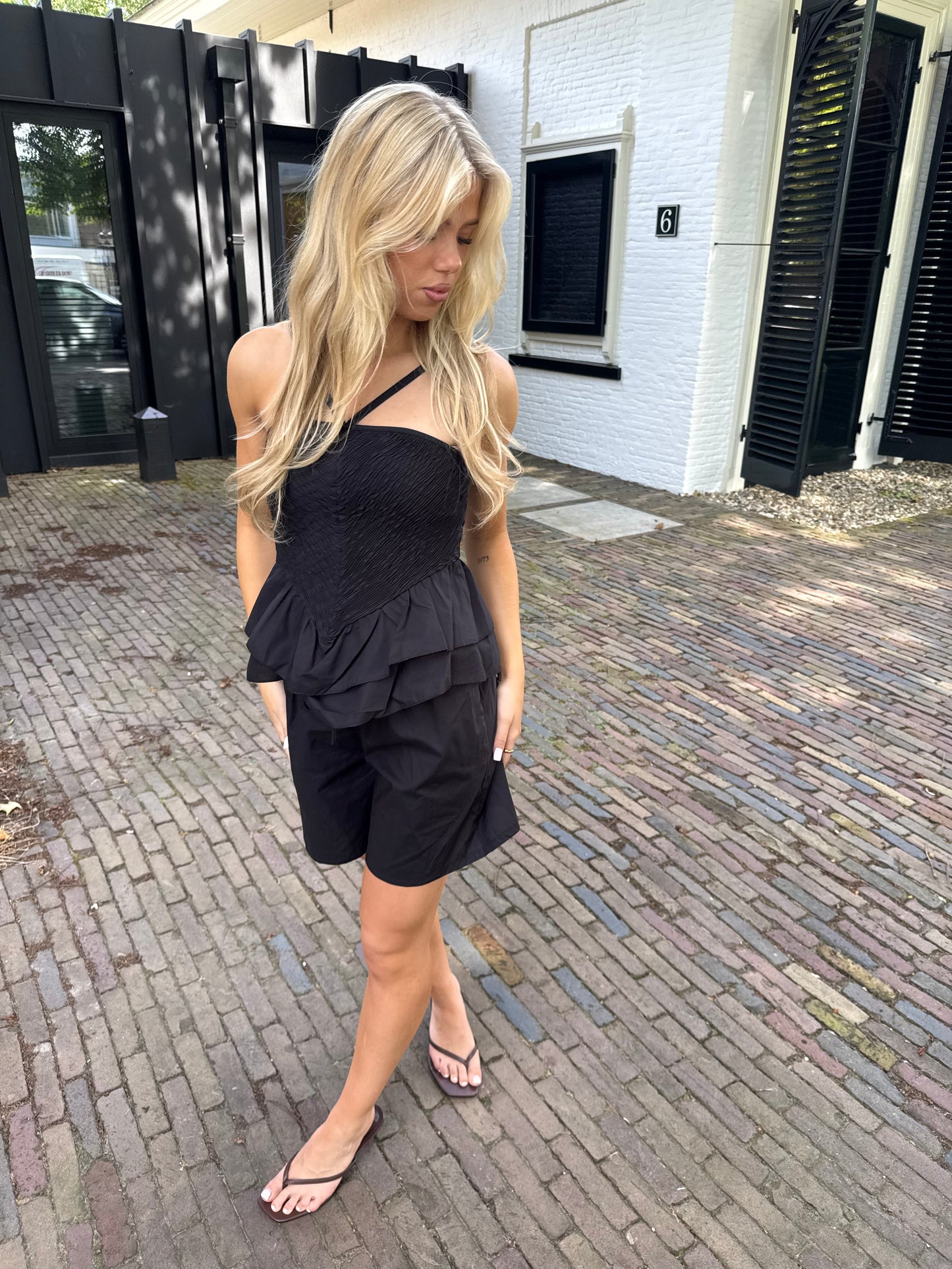 Peplum cotton top black