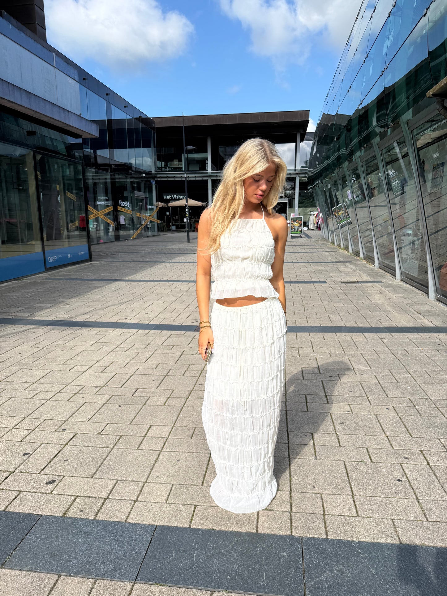 Distressed maxi skirt Cream