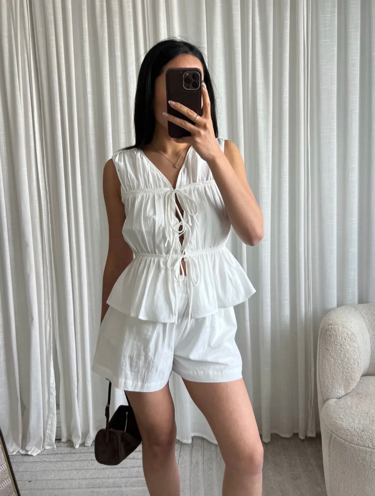 Bow detail cotton top White