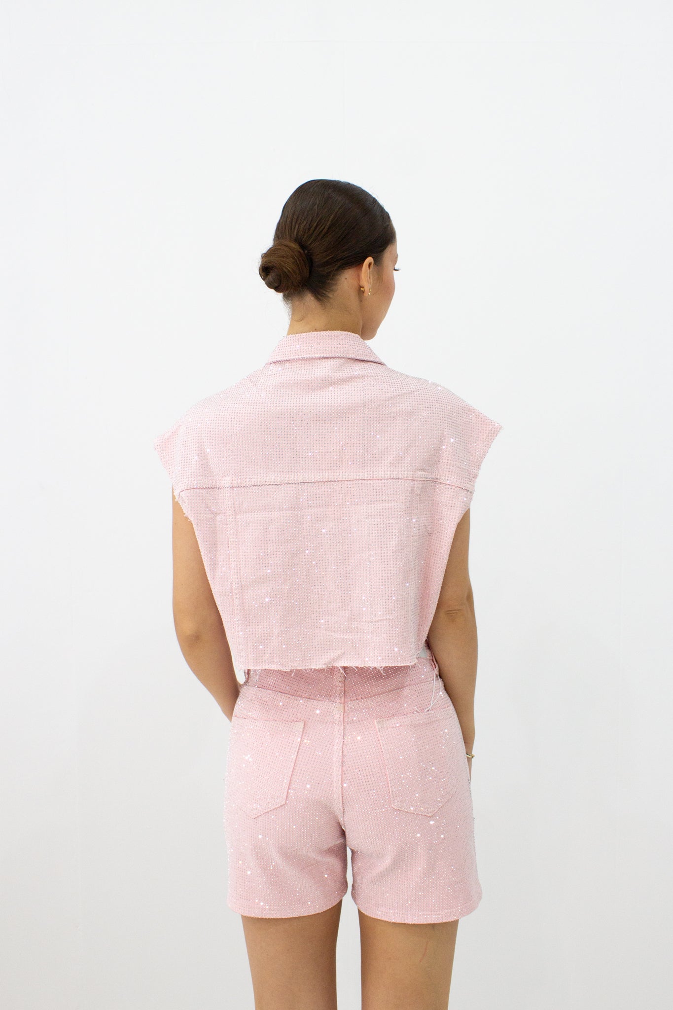 RHINESTONE SLEEVELESS JACKET PINK