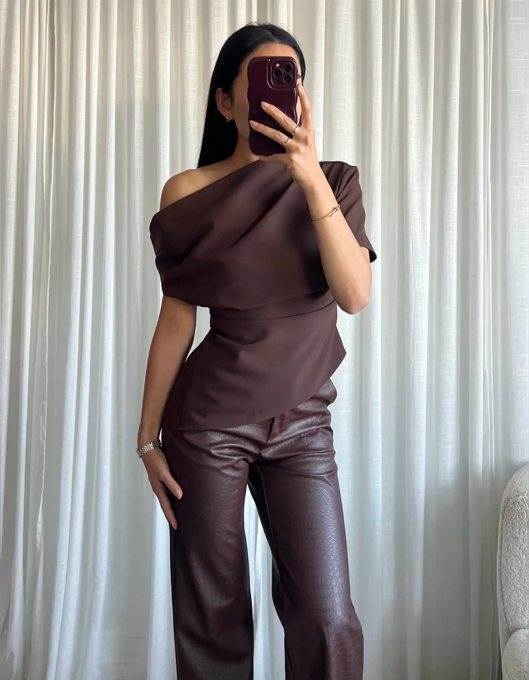 Off shoulder top brown